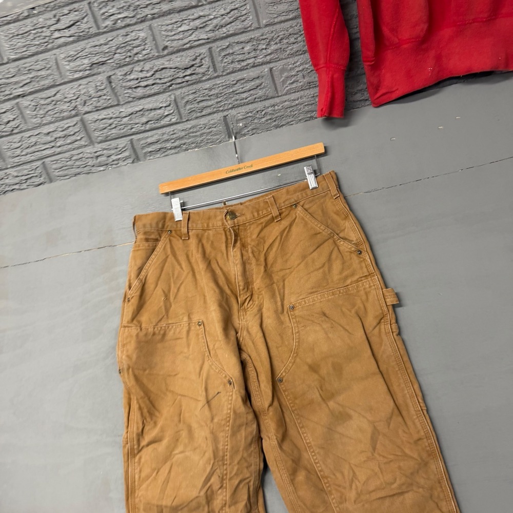 Carhartt Mens Double Front Work Pants Brown Duck Canvas Made in USA 34x30 5607 - Picture 1 of 5